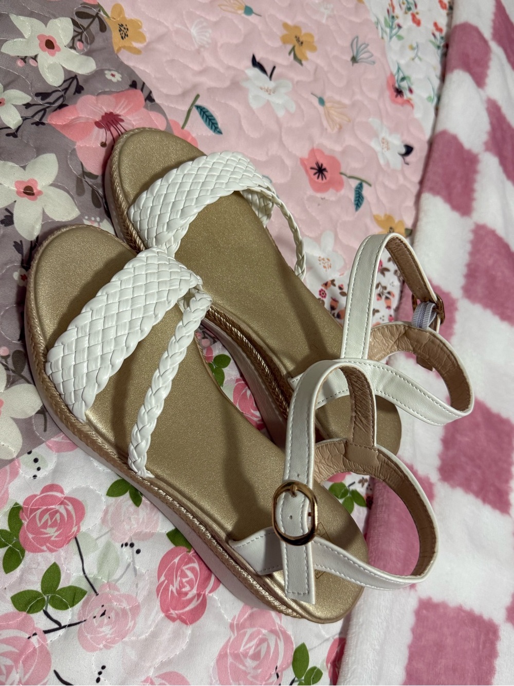 SHEIN White Braided Strap Ankle Buckle Sandals